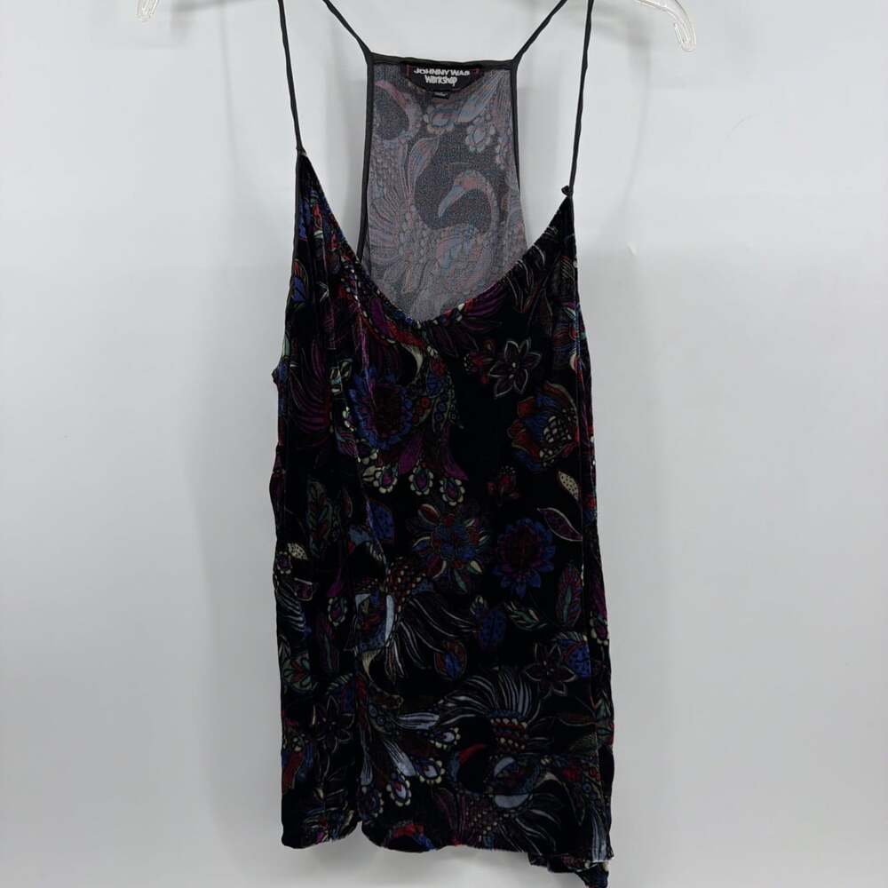 Johnny Was Workshop Velvet Tank Black Floral Women’s Sz L